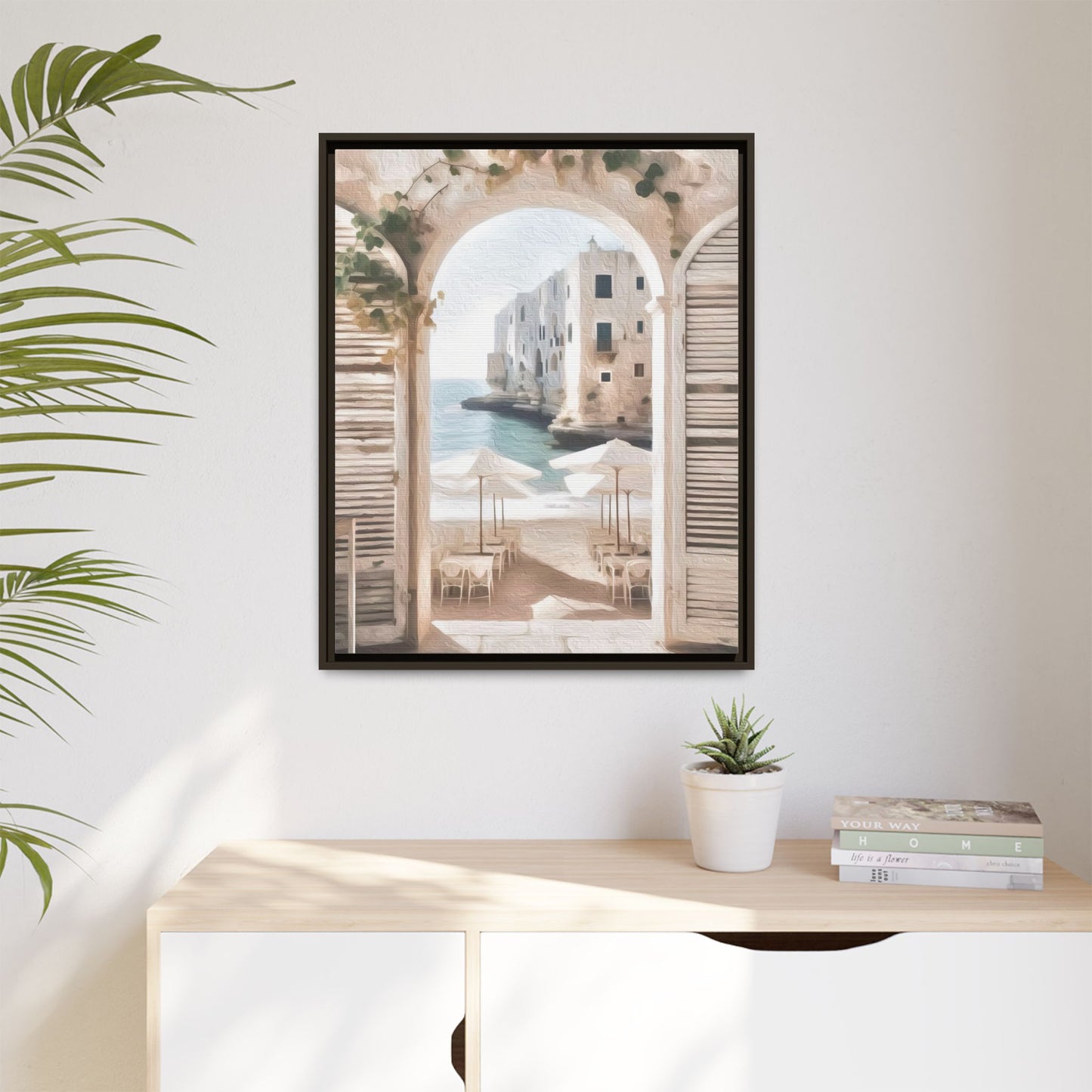 Arch shutters Beach Umbrellas Matte Canvas, Framed (Multi-color)