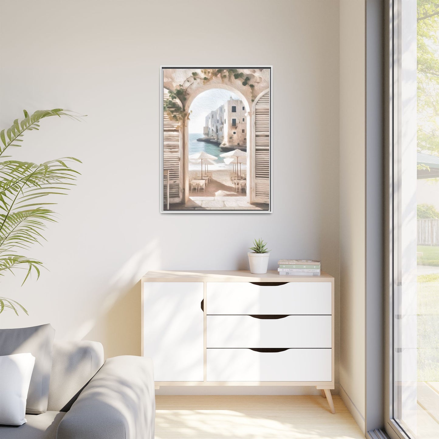 Arch shutters Beach Umbrellas Matte Canvas, Framed (Multi-color)