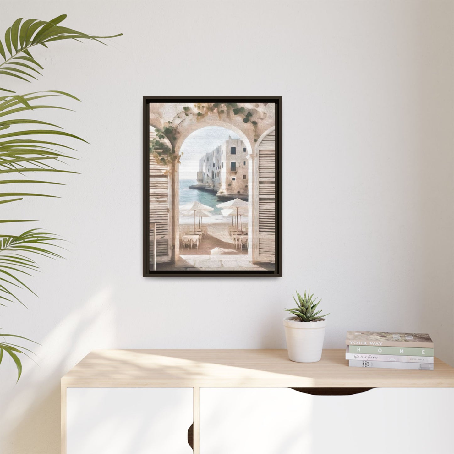 Arch shutters Beach Umbrellas Matte Canvas, Framed (Multi-color)