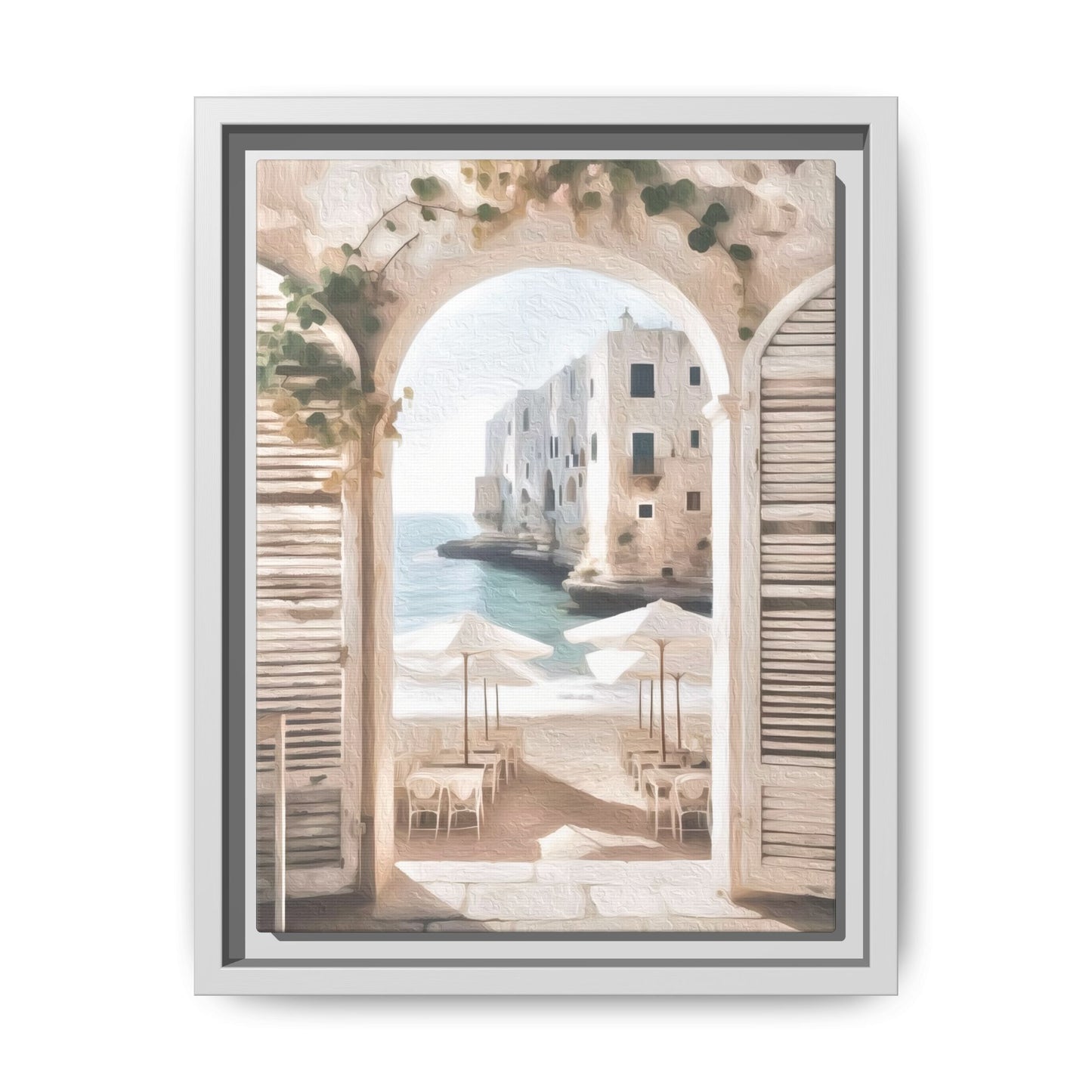 Arch shutters Beach Umbrellas Matte Canvas, Framed (Multi-color)
