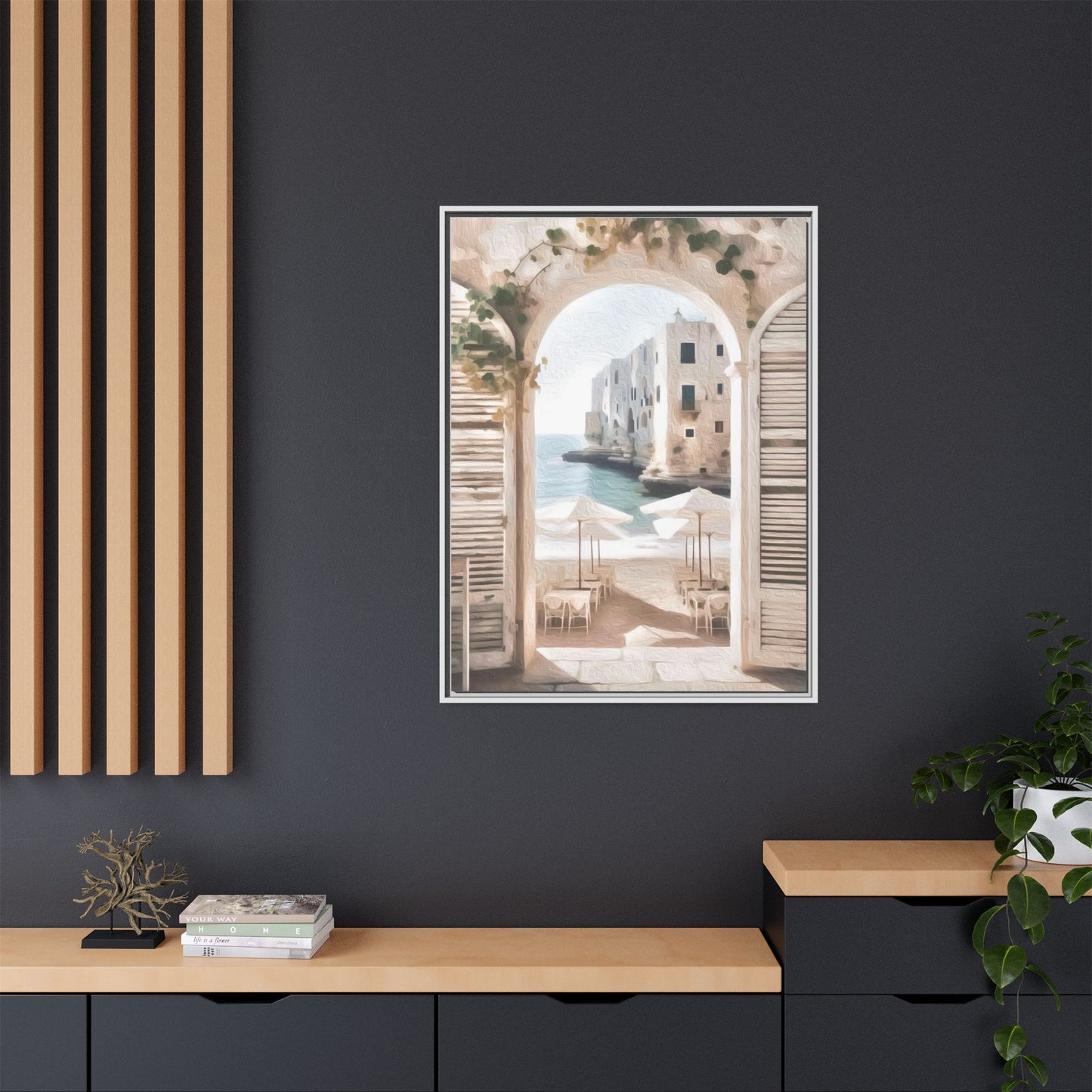 Arch shutters Beach Umbrellas Matte Canvas, Framed (Multi-color)