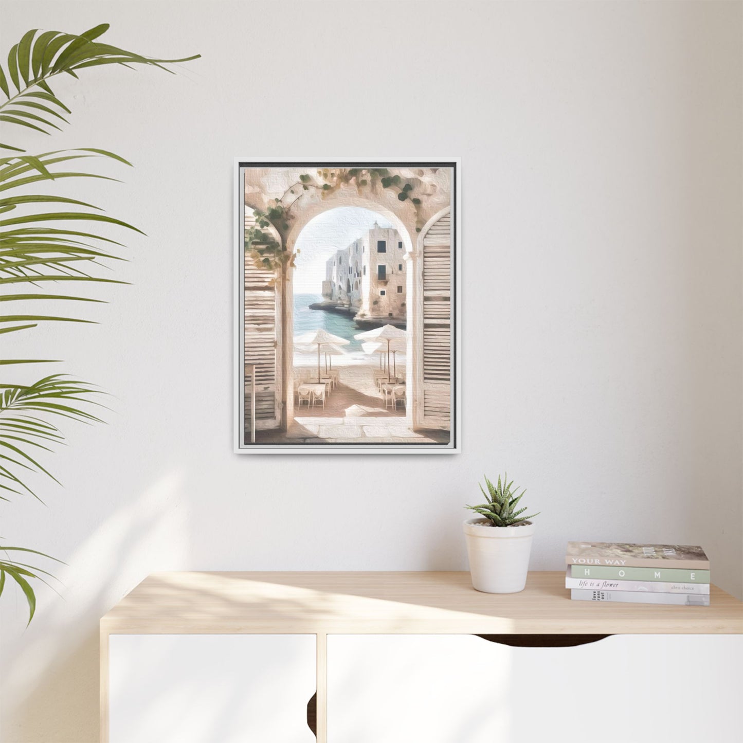 Arch shutters Beach Umbrellas Matte Canvas, Framed (Multi-color)