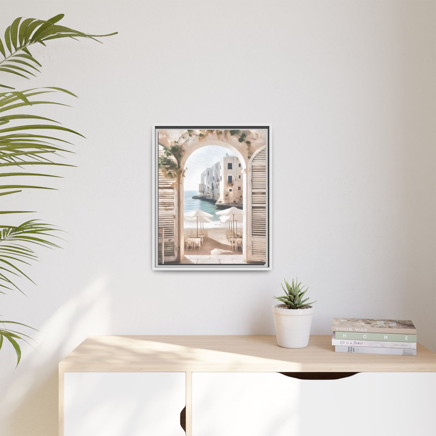 Arch shutters Beach Umbrellas Matte Canvas, Framed (Multi-color)