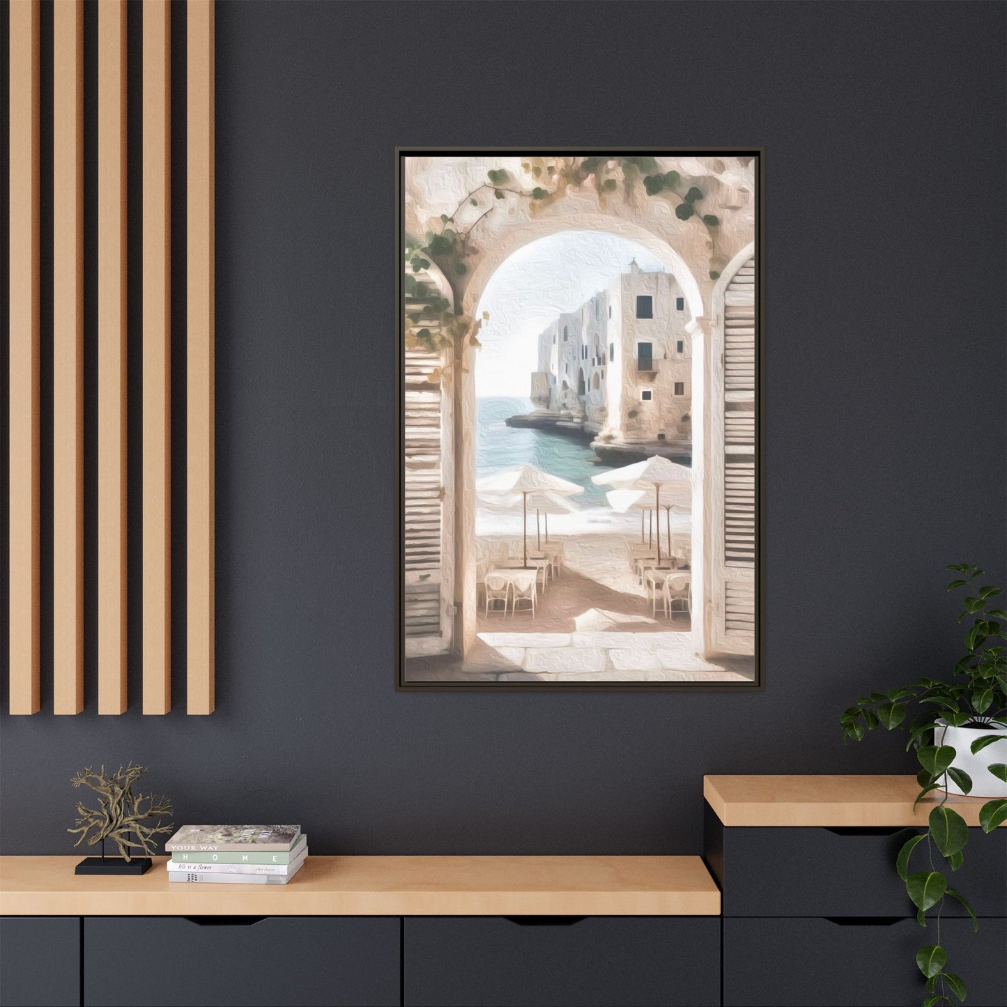 Arch shutters Beach Umbrellas Matte Canvas, Framed (Multi-color)
