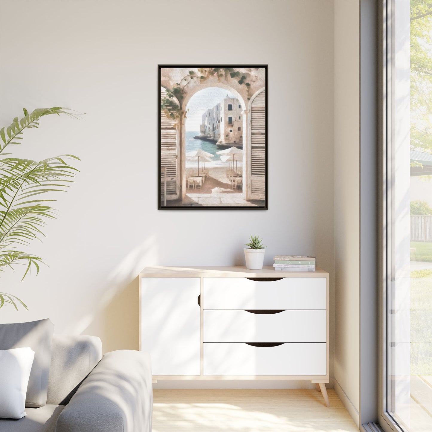 Arch shutters Beach Umbrellas Matte Canvas, Framed (Multi-color)