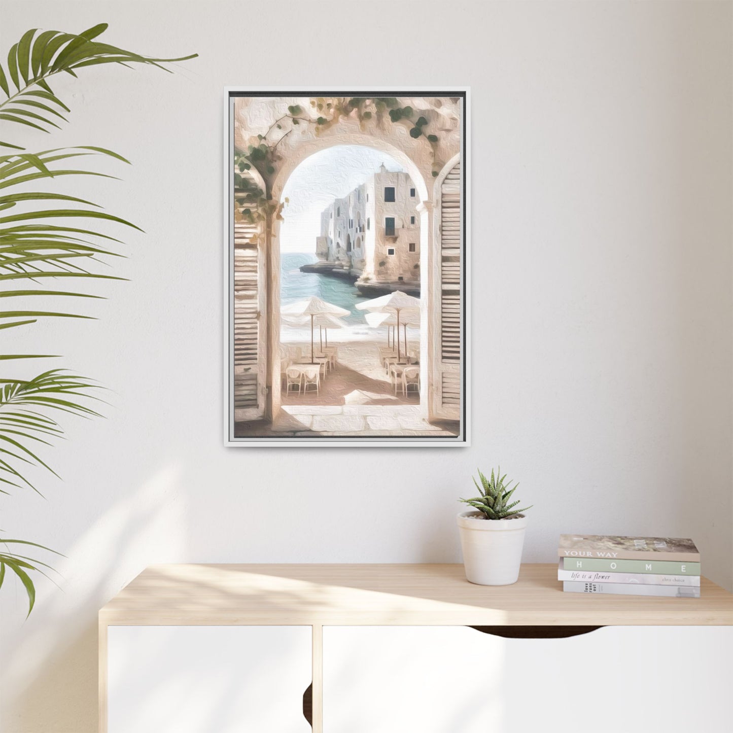 Arch shutters Beach Umbrellas Matte Canvas, Framed (Multi-color)