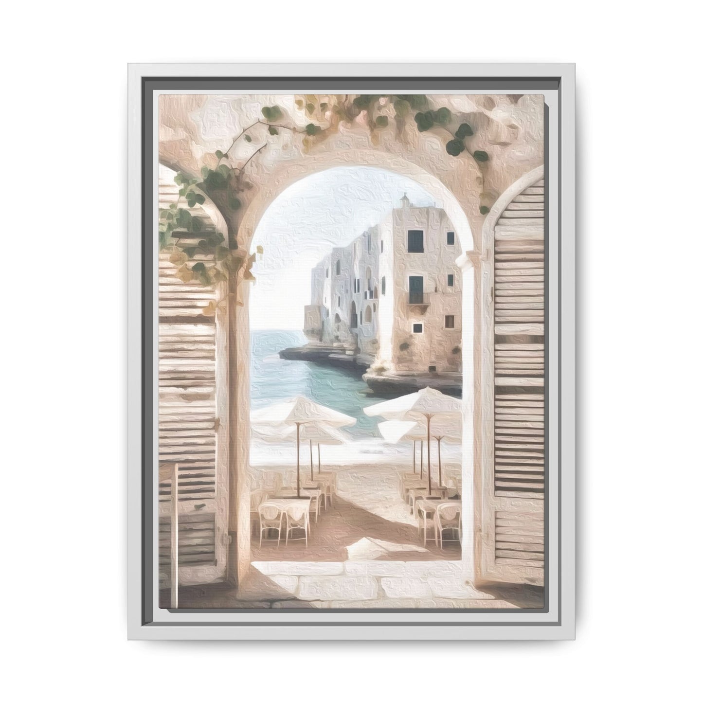 Arch shutters Beach Umbrellas Matte Canvas, Framed (Multi-color)