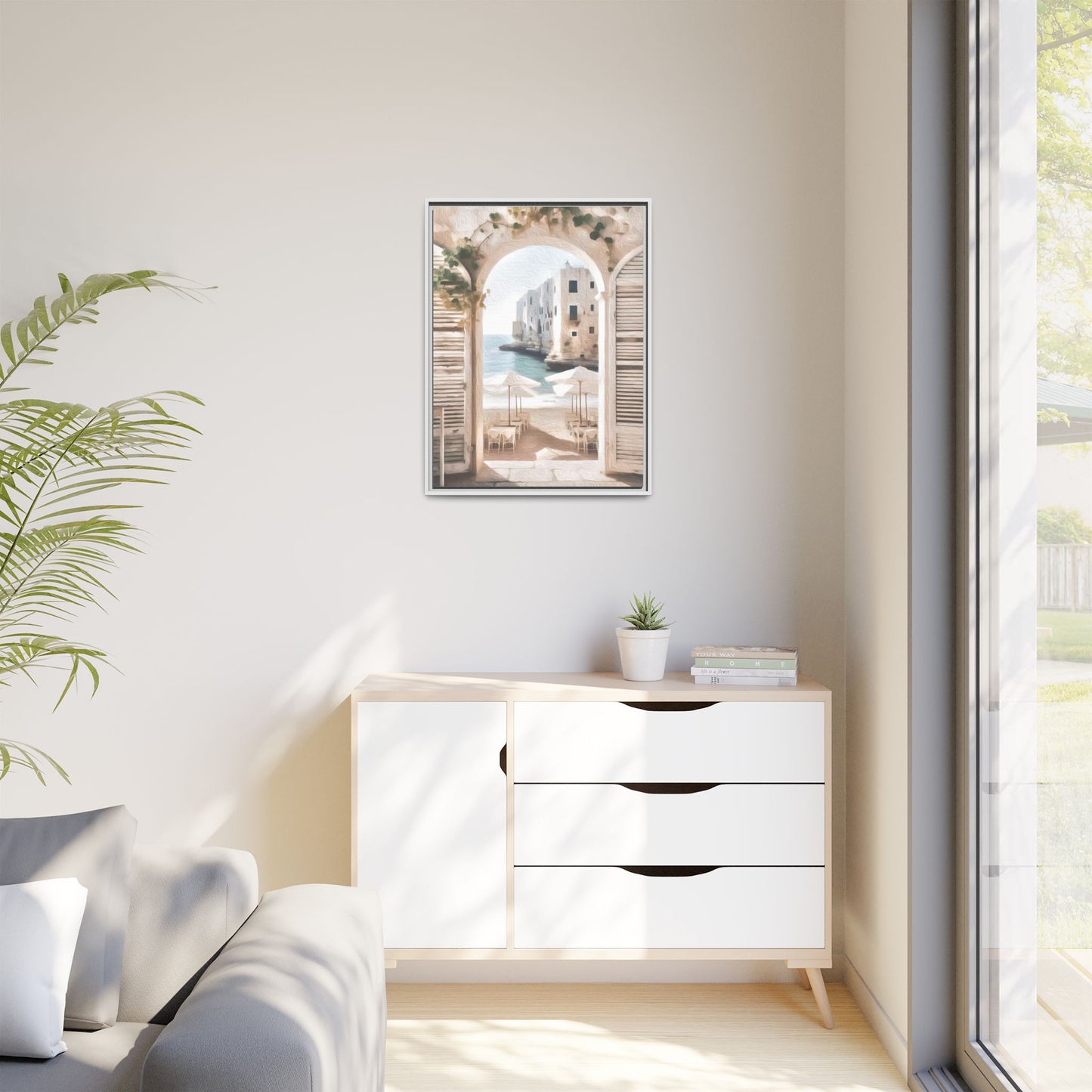Arch shutters Beach Umbrellas Matte Canvas, Framed (Multi-color)