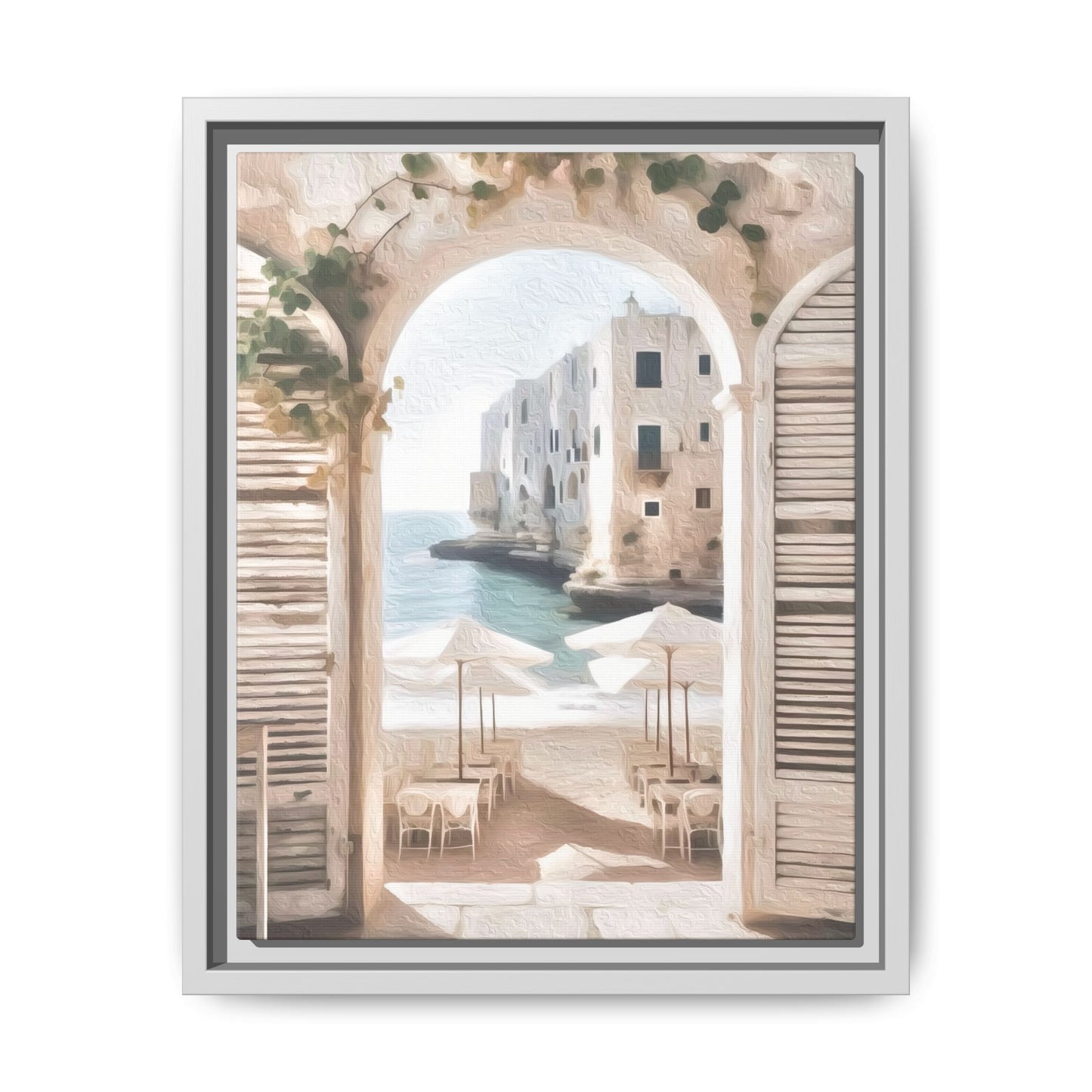 Arch shutters Beach Umbrellas Matte Canvas, Framed (Multi-color)