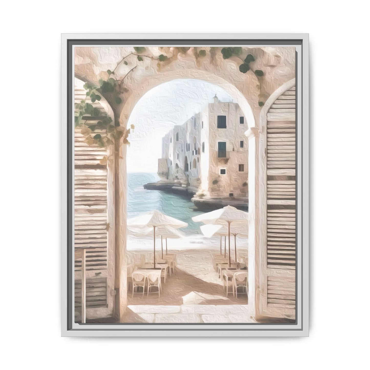Arch shutters Beach Umbrellas Matte Canvas, Framed (Multi-color)