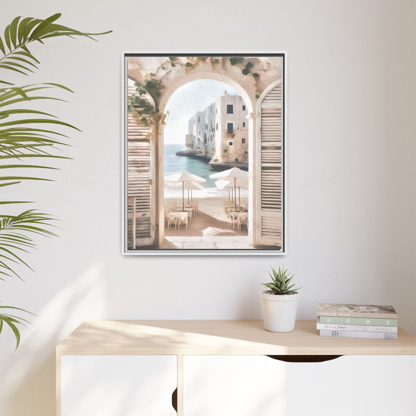 Arch shutters Beach Umbrellas Matte Canvas, Framed (Multi-color)