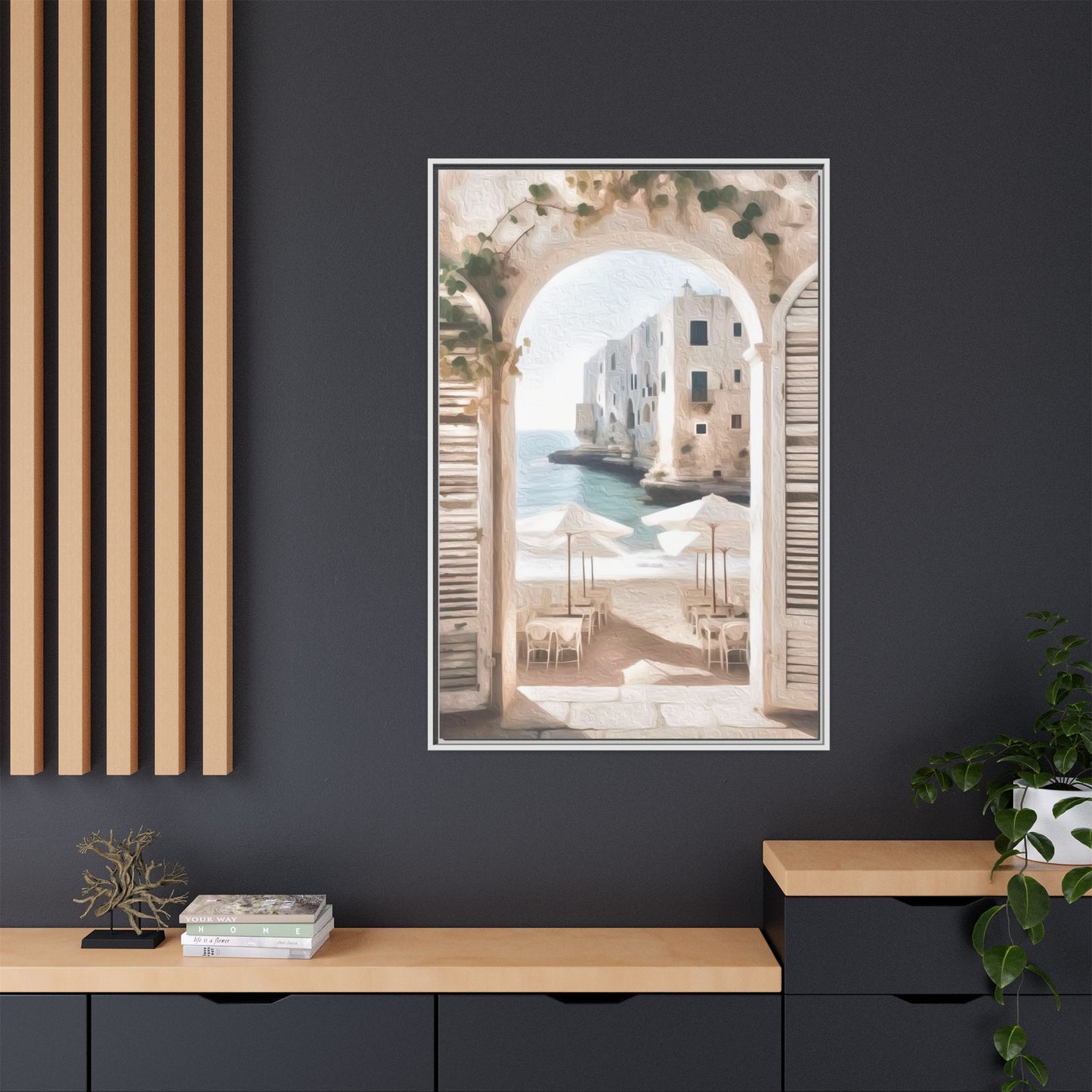 Arch shutters Beach Umbrellas Matte Canvas, Framed (Multi-color)